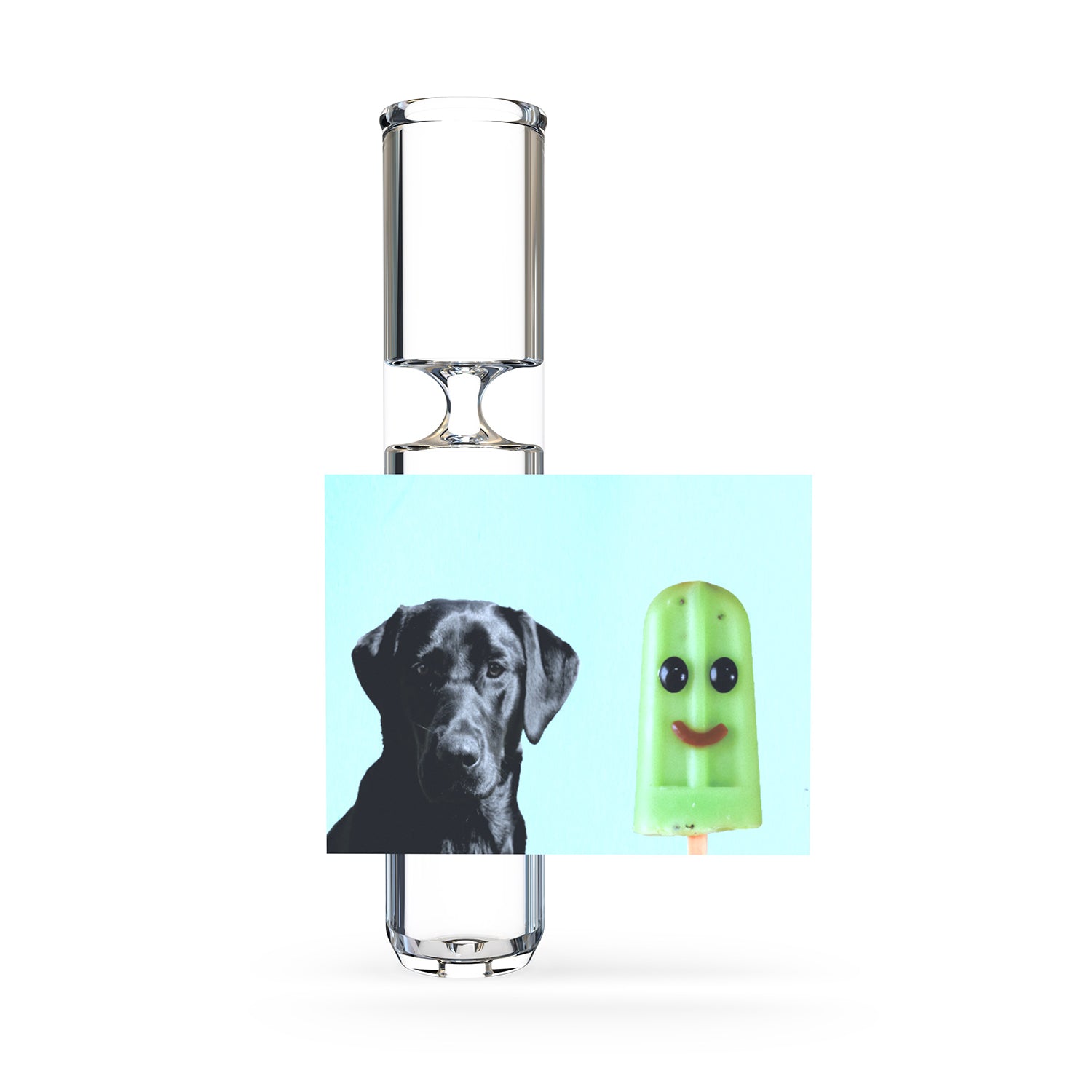 Dog themed glass chillum pipe.