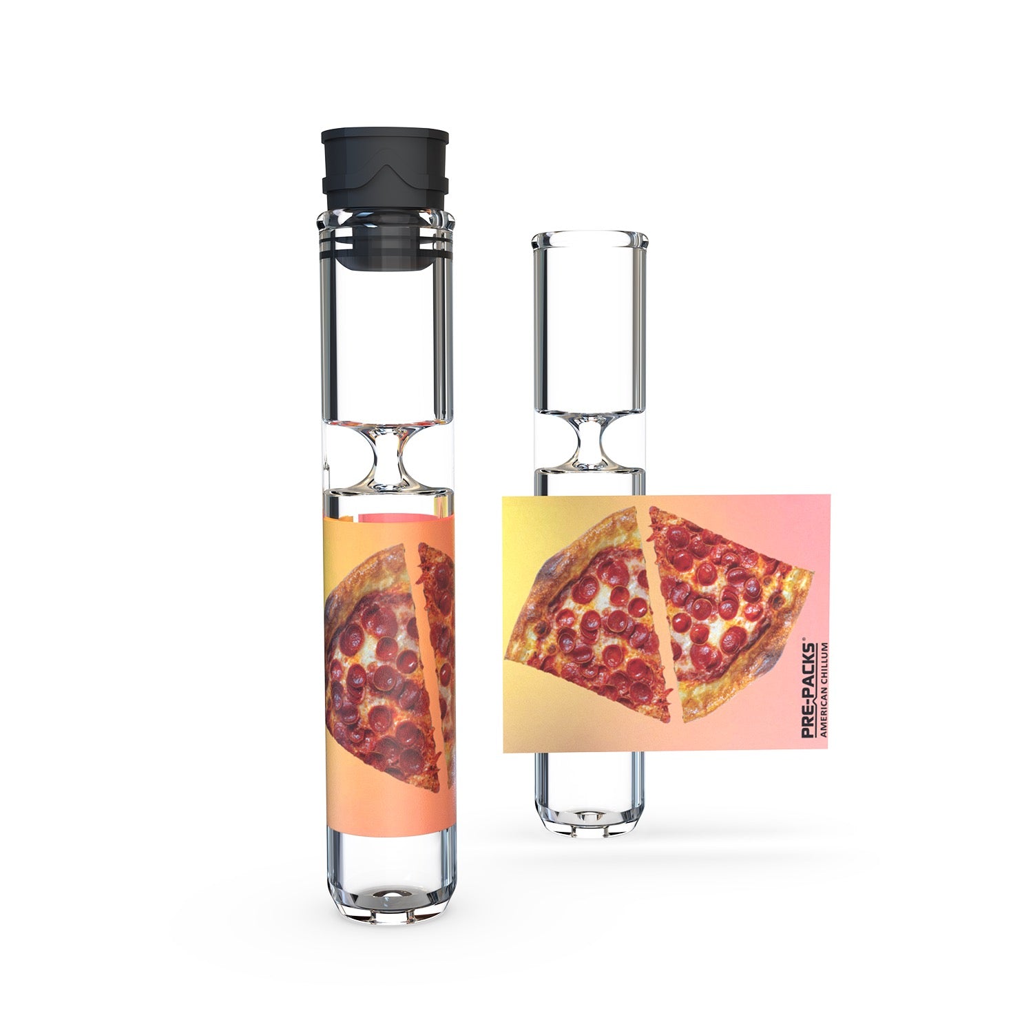 Pizza themed glass weed pipe with cap.