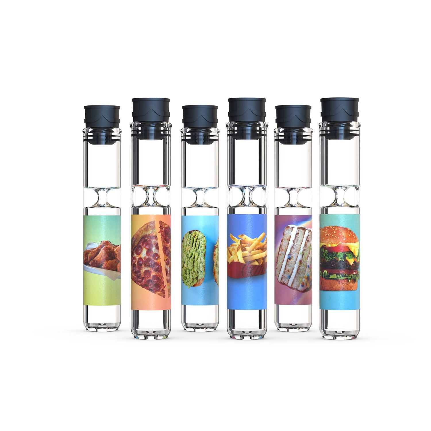 variety pack of 6 unique glass chillum pipes with caps.